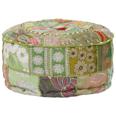 vidaXL Πουφ Patchwork Στρογγυλό Χειροποίητο Πράσινο 40x20cm Βαμβάκι 1 τεμ.