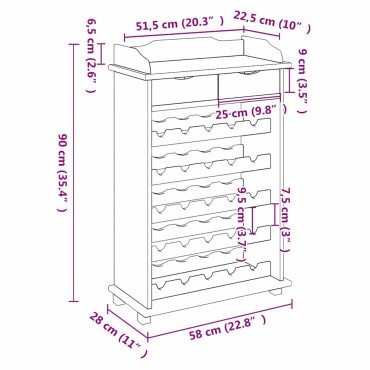 vidaXL Ράφι Κρασιού Φυσικό 58x28x90cm Στερεό ξύλο πεύκου 1 τεμ.