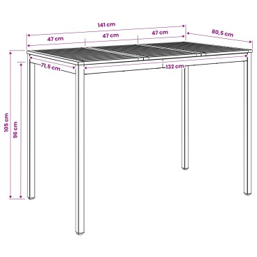 vidaXL Τραπέζι μπαρ κήπου Φυσικό και Μαύρο 141x80,5x105 εκ 1 τεμ.