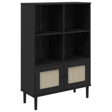 vidaXL Βιβλιοθήκη SENJA Μαύρο / Ρατάν 90x35x130cm Μασίφ Ξύλο Πεύκου 1 τεμ.