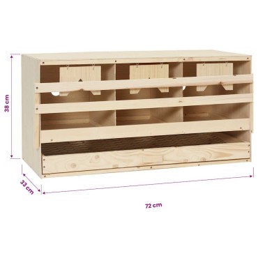 vidaXL Φωλιά για Κότες με 3 Θέσεις 72x33x38 εκ. από Μασίφ Ξύλο Πεύκου