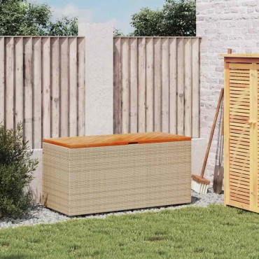 vidaXL Κουτί Αποθ. Κήπου Μπεζ 110x50x54cm Συνθ. Ρατάν/Μασίφ Ακακία