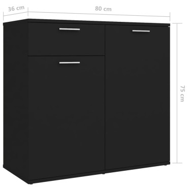 vidaXL Ντουλάπι με Συρτάρι Μαύρο 80x36x75cm από Μοριοσανίδα 1 τεμ.