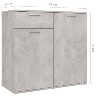 vidaXL Ντουλάπι με Συρτάρι Γκρι Σκυροδέματος 80x36x75cm Επεξ. Ξύλο 1 τεμ.