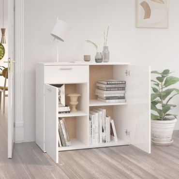 vidaXL Ντουλάπι με Συρτάρι Γυαλιστερό Λευκό 80x36x75cm Επεξ. Ξύλο 1 τεμ.