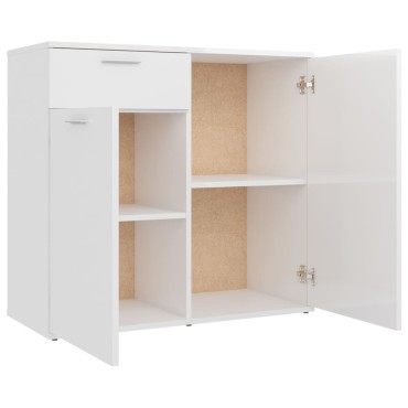 vidaXL Ντουλάπι με Συρτάρι Γυαλιστερό Λευκό 80x36x75cm Επεξ. Ξύλο 1 τεμ.