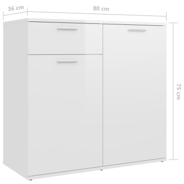 vidaXL Ντουλάπι με Συρτάρι Γυαλιστερό Λευκό 80x36x75cm Επεξ. Ξύλο 1 τεμ.