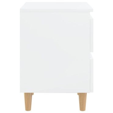 vidaXL Κομοδίνα 2 τεμ. Γυαλ. Λευκό 40x35x50cm Πόδια από Ξύλο Πεύκου