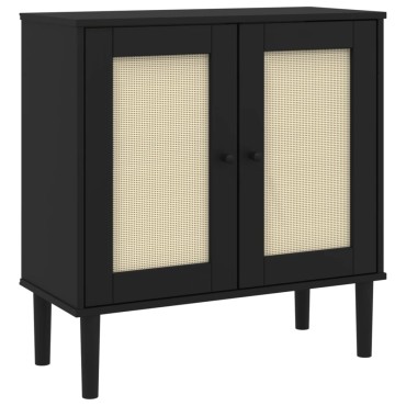 vidaXL Μπουφές SENJA Μαύρο / Ρατάν 80x35x80cm Μασίφ Ξύλο Πεύκου 1 τεμ.