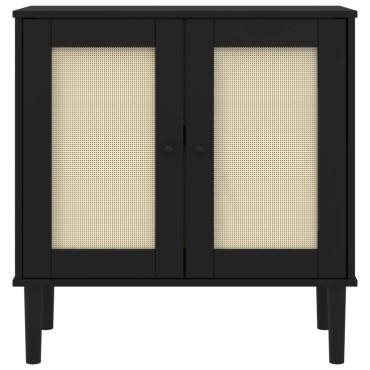vidaXL Μπουφές SENJA Μαύρο / Ρατάν 80x35x80cm Μασίφ Ξύλο Πεύκου 1 τεμ.