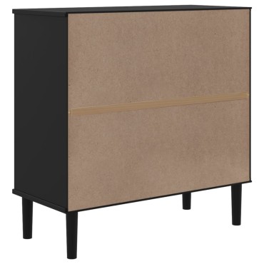 vidaXL Μπουφές SENJA Μαύρο / Ρατάν 80x35x80cm Μασίφ Ξύλο Πεύκου 1 τεμ.