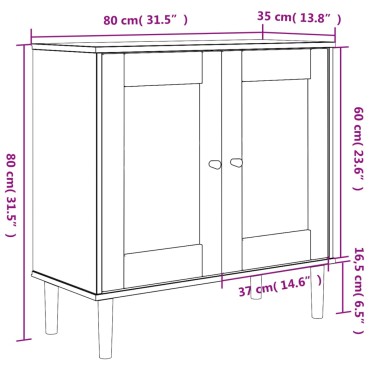 vidaXL Μπουφές SENJA Μαύρο / Ρατάν 80x35x80cm Μασίφ Ξύλο Πεύκου 1 τεμ.