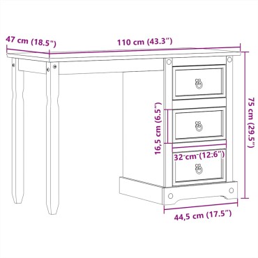vidaXL Μπουντουάρ Corona 110x47x75cm από Μασίφ Ξύλο Πεύκου 1 τεμ.