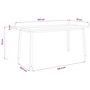vidaXL Τραπέζι Φαγητού με Ζωντανό Χείλος 160x70x75cm Λευκό 1 τεμ.