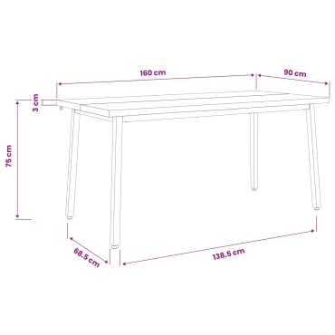 vidaXL Τραπέζι Φαγητού με Ζωντανό Χείλος 160x90x75cm Λευκό 1 τεμ.