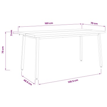 vidaXL Τετράγωνο Τραπέζι Φαγητού 160x70x75cm Στερεό Ξύλο Ακακίας 1 τεμ.