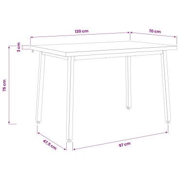 vidaXL 120x70x75cm Στερεό Ξύλο Ακακίας Λευκό και Μαύρο Ορθογώνιος