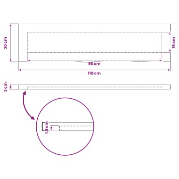 vidaXL Ορθογώνια Επιφάνεια Τραπεζιού 110x30x3,2cm Ορθογώνιος 1 τεμ.