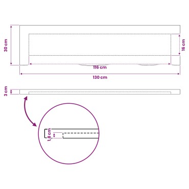 vidaXL Ορθογώνια Επιφάνεια Τραπεζιού 130x30x3cm Ορθογώνιος 1 τεμ.