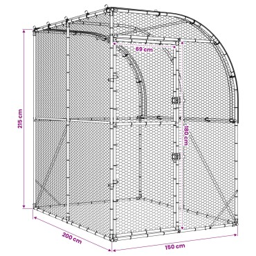 vidaXL Κοτέτσι Ασημί 200 x 200 x 215 εκ Γαλβανισμένος Χάλυβας