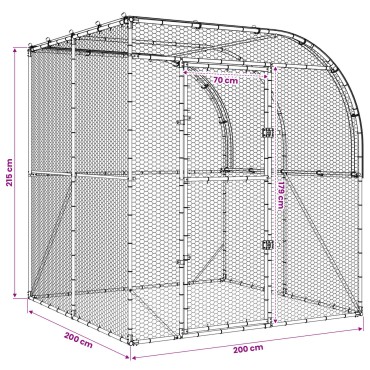 vidaXL Κοτέτσι Ασημί 200 x 200 x 215 εκ Γαλβανισμένος Χάλυβας