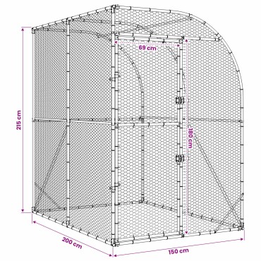 vidaXL Κοτέτσι Ασημί 200 x 200 x 215 εκ Γαλβανισμένος Χάλυβας