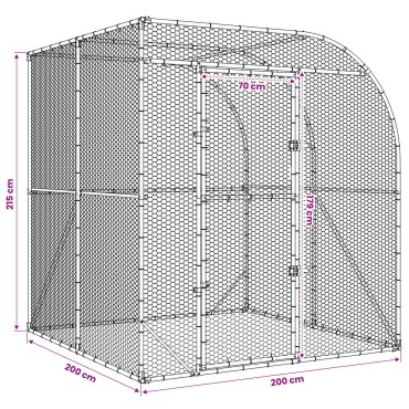 vidaXL Κοτέτσι Ασημί 200 x 200 x 215 εκ Γαλβανισμένος Χάλυβας