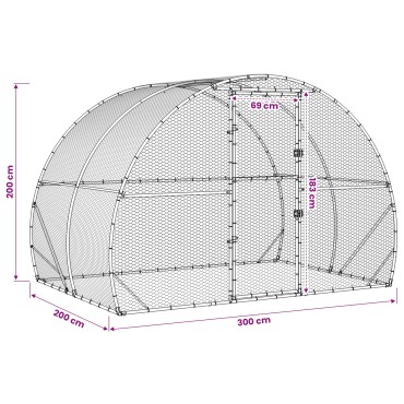 vidaXL Κοτέτσι Ασημί 200 x 300 x 200 cm Γαλβανισμένος Χάλυβας