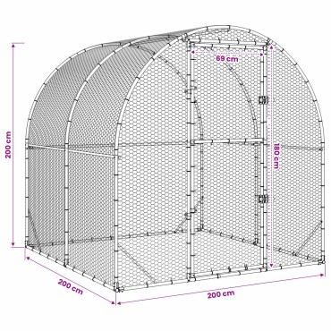 vidaXL Κοτέτσι Ασημί 200 x 200 x 200 cm Γαλβανισμένος Χάλυβας