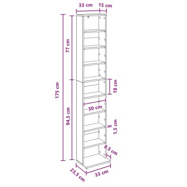vidaXL Ντουλάπα CD Γκρι Sonoma 33x23,5x175cm Επεξεργασμένο Ξύλο