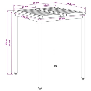 vidaXL Τραπέζι δείπνου κήπου Λευκό και Μαύρο 60x60,5x75 εκ 1 τεμ.