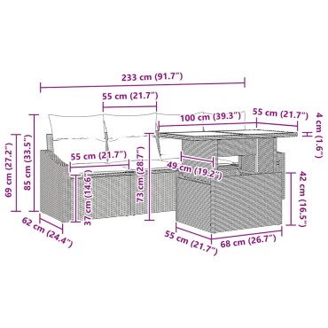 vidaXL Σετ Καναπέ Κήπου 5 τεμ. 4-Αριθμός καθισμάτων Καφέ και Κόκκινο 100x55x73cm  Γωνιακός