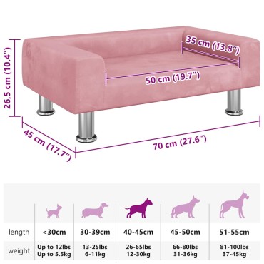 vidaXL Κρεβάτι Σκύλου Ροζ 70 x 45 x 26.5 εκ. Βελούδινο