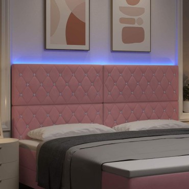 vidaXL LED κεφαλάρι με LED ταινίες φωτός Ροζ Βελούδο 200x7x128cm