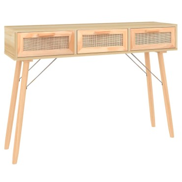 vidaXL Τραπέζι Κονσόλα Καφέ 105x30x75cm Μασίφ Πεύκο & Φυσικό Ρατάν 1 τεμ.