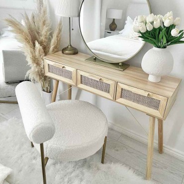 vidaXL Τραπέζι Κονσόλα Καφέ 105x30x75cm Μασίφ Πεύκο & Φυσικό Ρατάν 1 τεμ.