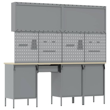 vidaXL Ντουλάπα Εργασίας 10 τεμ. Μαύρο Μηχανισμένο ξύλο και ατσάλι