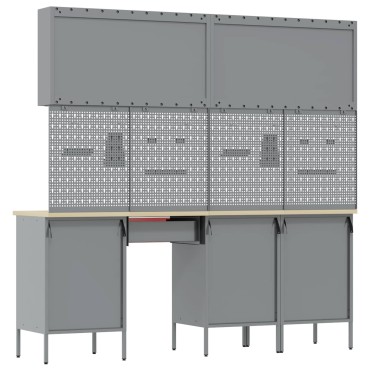 vidaXL Ντουλάπα Εργασίας 10 τεμ. Κόκκινο Μηχανισμένο ξύλο και ατσάλι