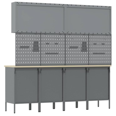 vidaXL Ντουλάπα Εργασίας 10 τεμ. Κόκκινο Μηχανισμένο ξύλο και ατσάλι
