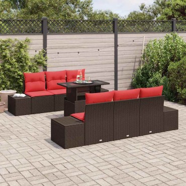 vidaXL Σετ Καναπέ 7 τεμ. 6-Αριθμός καθισμάτων Καφέ και Κόκκινο 100x55x73cm  Γωνιακός
