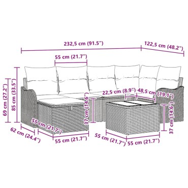 vidaXL Σετ Καναπέ Κήπου 7 τεμ. 6-Αριθμός καθισμάτων Ανοιχτό γκρι 232,5x122,5x85cm  Γωνιακός