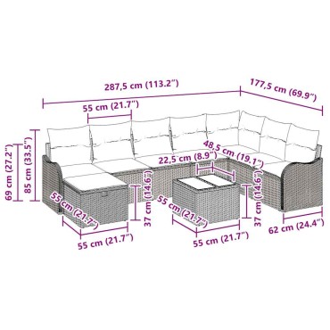 vidaXL Σετ Καναπέ 9 τεμ. 8-Αριθμός καθισμάτων Ανοιχτό γκρι 55x55x37cm  Γωνιακός