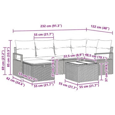 vidaXL Σετ Καναπέ 7 τεμ. 6-Αριθμός καθισμάτων Ανοιχτό γκρι 55x55x37cm  Γωνιακός
