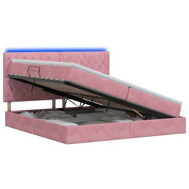 vidaXL LED Κρεβάτι αποθήκευσης με στρώμα Ροζ 200 x 200 cm Βελούδο