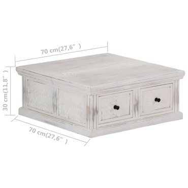vidaXL Τραπεζάκι Σαλονιού Λευκό 70x70x30cm από Μασίφ Ξύλο Μάνγκο 1 τεμ.