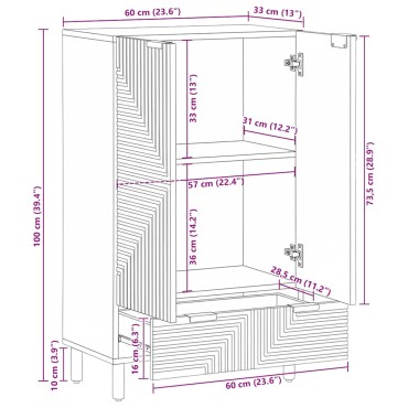 vidaXL Highboard καφέ 60x33x100cm μασίφ ξύλο Mango