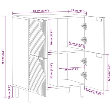 vidaXL Πλαϊνό γραφείο Καφέ 60x33,5x75cm Στερεό ξύλο μάνγκο