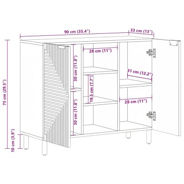 vidaXL Sideboard καφέ 90x33x75cm μασίφ ξύλο Mango