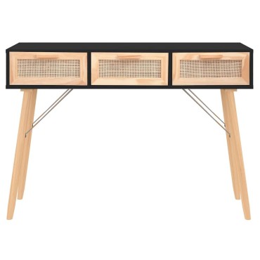 vidaXL Τραπέζι Κονσόλα Μαύρο 105x30x75cm Μασίφ Πεύκο & Φυσικό Ρατάν 1 τεμ.