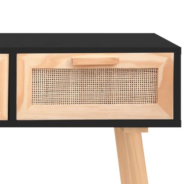 vidaXL Τραπέζι Κονσόλα Μαύρο 105x30x75cm Μασίφ Πεύκο & Φυσικό Ρατάν 1 τεμ.
